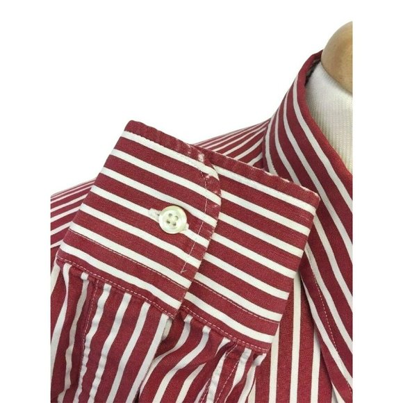 GITMAN BROS Mens Casual Oxford Button Shirt XL L/S Red White Vertical Stripes - Picture 8 of 11